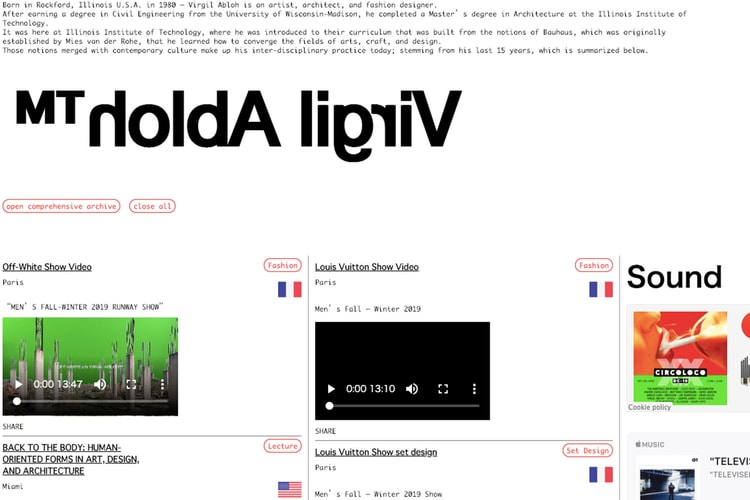 ヴァージル・アブローが自身の携わったプロジェクトを完全網羅した公式 WEB サイトをオープン