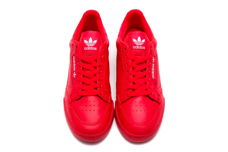アディダス　アトモス　スニーカー　レッド　adidas Contintental 80 "Scarlet" atmos Exclusive release info drop price stockist february 23 $80 leather red three stripes 3 treefoil 