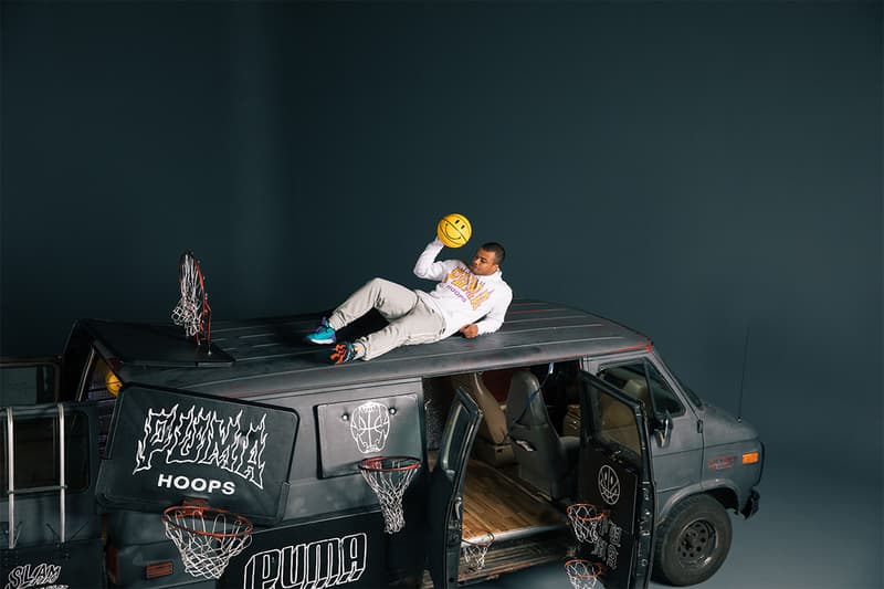 チャイナタウン マーケット プーマ オールスター Chinatown Market x Puma Hoops NBA All-Star weekend Collab collaboration puma lab footlocker exhibition pop-up charlotte t-shirts hoodies tote bags hats mad max van