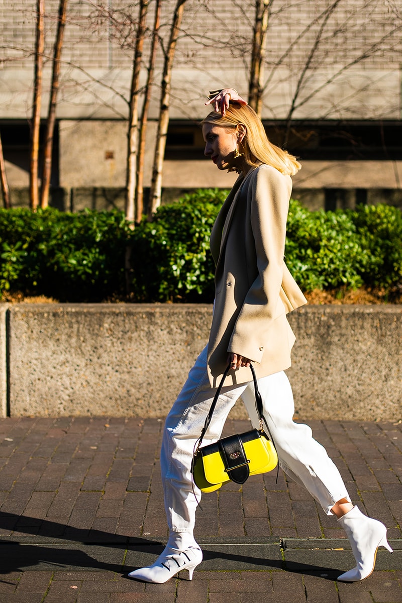 London Fashion Week Street Style FW19 Fall Winter 2019 Streetsnaps Fashion Clothing Cheyenne Maya Carty Victoria Secret Model VLTN White Boots Valentino Garavani Blazer Prada Scarf Bucket Hats Romeo Juliet Shorts Prada Milano Bag Jacket Puffer Jacket Jackets Coats Palace Skateboards Balaclava Accessories Earrings Necklaces Jewelry Aries Arise Layers Layered Clothing Off-White Virgil Abloh Sita Abellan Burberry Trench Coat JW Anderson Jonathan Ganni Chanel Skirt Waterproof Rain Gucci Balenciaga Comme Des Garçons SHIRT Versace Headband Jasper Conran Stripes Checks Striped Checkered Patterns