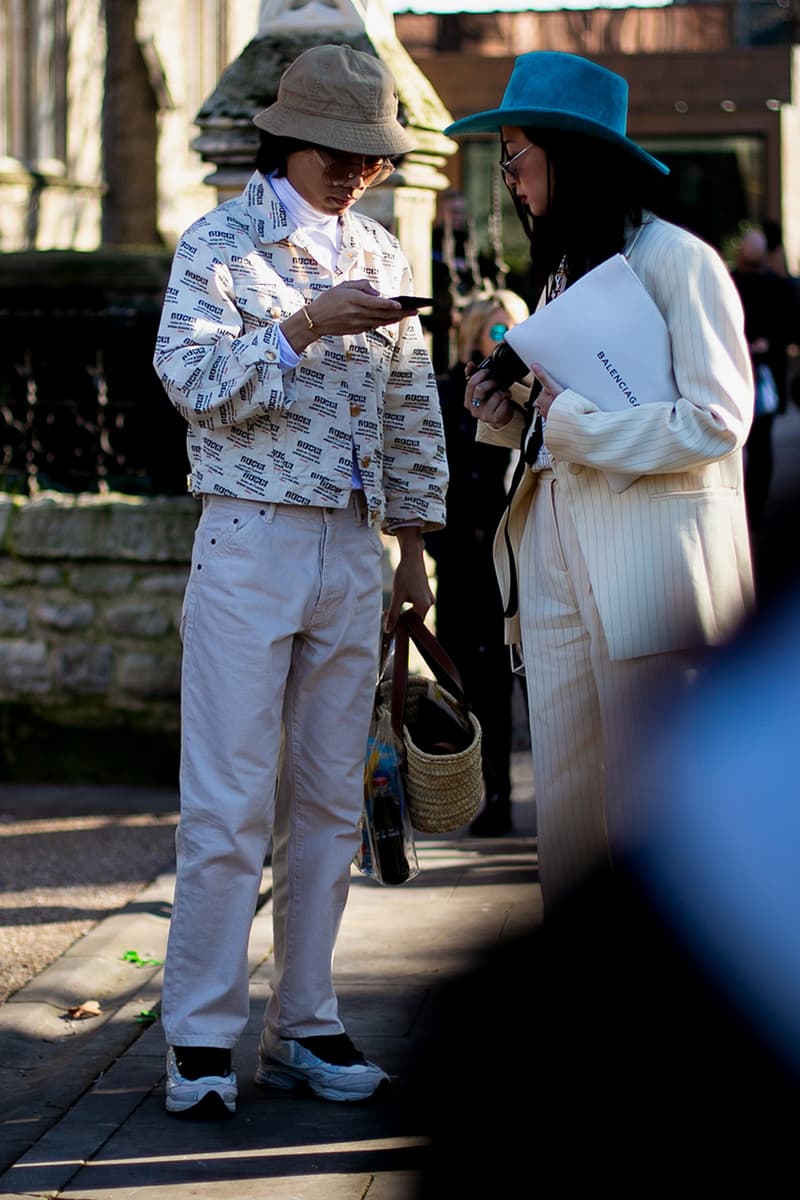 London Fashion Week Street Style FW19 Fall Winter 2019 Streetsnaps Fashion Clothing Cheyenne Maya Carty Victoria Secret Model VLTN White Boots Valentino Garavani Blazer Prada Scarf Bucket Hats Romeo Juliet Shorts Prada Milano Bag Jacket Puffer Jacket Jackets Coats Palace Skateboards Balaclava Accessories Earrings Necklaces Jewelry Aries Arise Layers Layered Clothing Off-White Virgil Abloh Sita Abellan Burberry Trench Coat JW Anderson Jonathan Ganni Chanel Skirt Waterproof Rain Gucci Balenciaga Comme Des Garçons SHIRT Versace Headband Jasper Conran Stripes Checks Striped Checkered Patterns