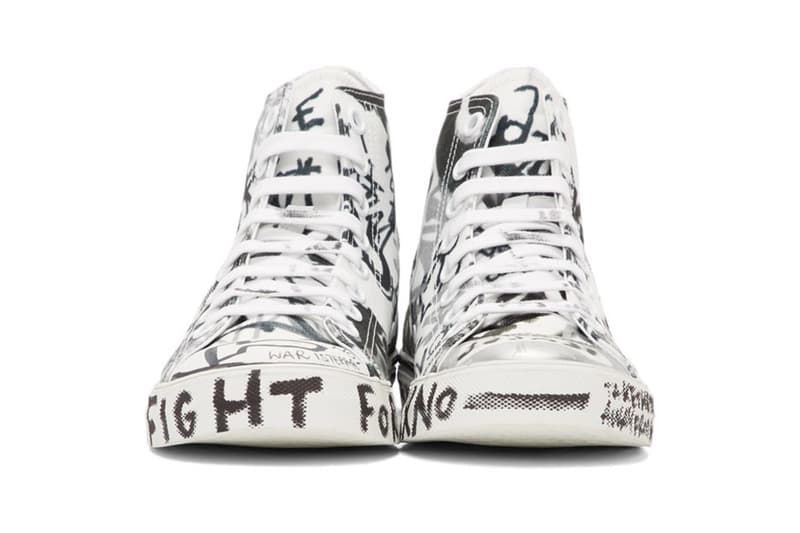 ヴェトモン デムナ Vetements Georgian Graffiti Low & High-Top Sneakers made in Italy white black "fuck war" "war is terrorism" "just say no" 
