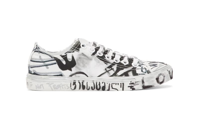 ヴェトモン デムナ Vetements Georgian Graffiti Low & High-Top Sneakers made in Italy white black "fuck war" "war is terrorism" "just say no"