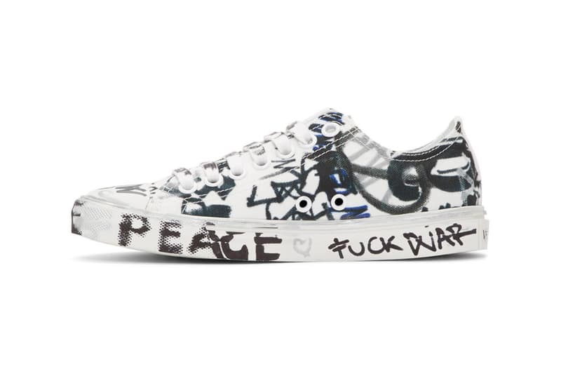 ヴェトモン デムナ Vetements Georgian Graffiti Low & High-Top Sneakers made in Italy white black "fuck war" "war is terrorism" "just say no" 
