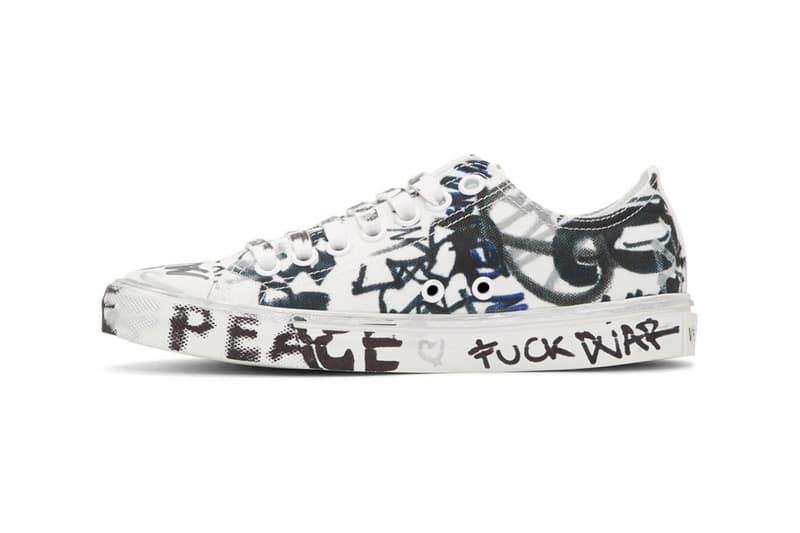 ヴェトモン デムナ Vetements Georgian Graffiti Low & High-Top Sneakers made in Italy white black "fuck war" "war is terrorism" "just say no"