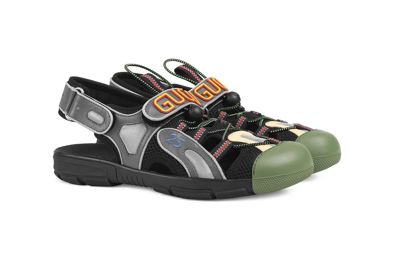 グッチ　メンズ　レザー　ハイブリッド　サンダル　Gucci Mens Leather Mesh Sandal Hybrid Sneaker Chunky Sole Unit Slingback 