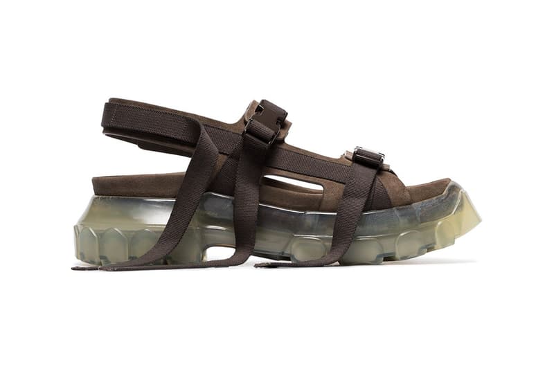 リック・オウエンス サンダル Rick Owens Grey "Tractor" Suede Sandals release drop info pricing farfetch made in italy RU19S2815LRBOCW "340 DUST/CLEAR SOLE" 