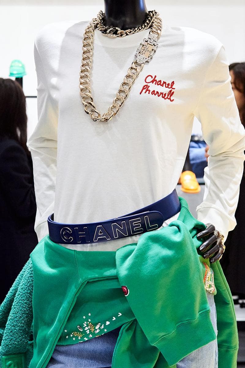Chanel Pharrell SS19 Collection Seoul Debut Pharrell Williams Karl Lagerfeld jewelry clothes loafers bags accessories bucket hat release info price drop date