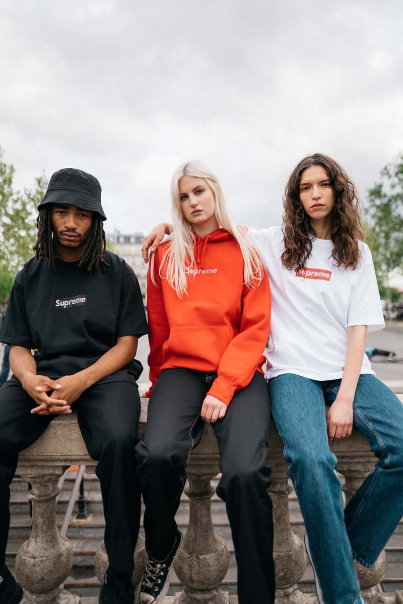 シュプリーム 25周年 ボックスロゴ スワロフスキー Supreme x Swarovski Box Logo Anniversary Drop collection on body hoodie tee shirt release day april 25 2019 exclusive france paris day model colorway crystal