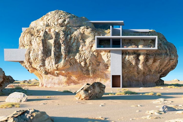 House Inside a Rock ー 巨大岩石にコンクリート厚板を組み込んだミニマルな居住スペース