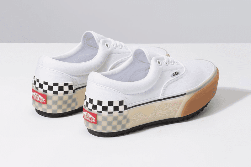 ヴァンズ チャンキーソール Vans "Stacked" Platform Era and Sk8-Hi Sneakers confetti fairy wren sea green checkerboard white colorway