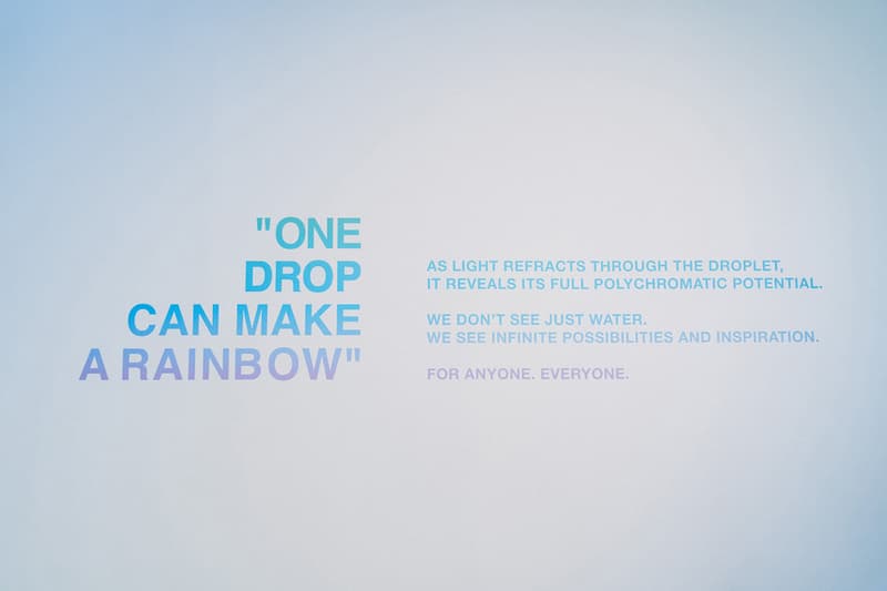 ヴァージル・アブロー エビアン コラボポップアップ Virgil Abloh x Evian "Drip Drop" Pop-Up Event, Inside Look bottles soma one drop make a rainbow exclusive raffle giveaway signed new york nyc may 9 2019