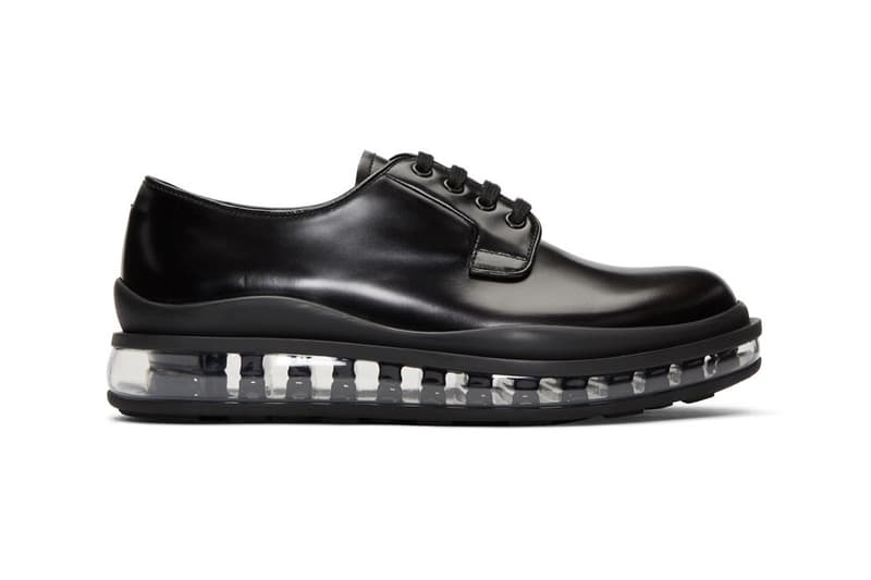 ブラダ prada black leather bounce derbys shoes release clear translucent sole