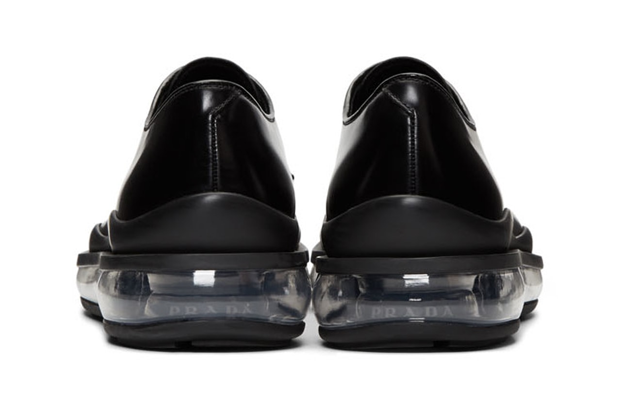 ブラダ prada black leather bounce derbys shoes release clear translucent sole  