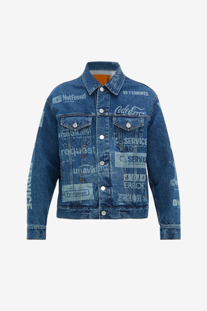ヴェトモンから有名企業のパロディロゴをプリントしたセットアップが登場 Vetements Error-Print Denim Jacket Jeans Release Blue 2019 Spring Summer 