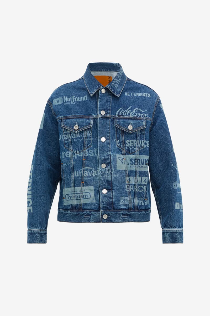 ヴェトモンから有名企業のパロディロゴをプリントしたセットアップが登場 Vetements Error-Print Denim Jacket Jeans Release Blue 2019 Spring Summer