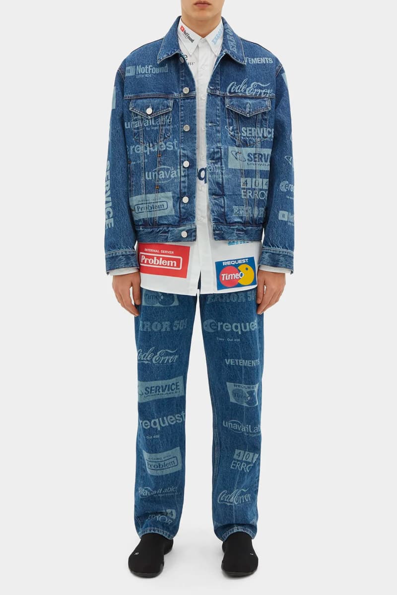 ヴェトモンから有名企業のパロディロゴをプリントしたセットアップが登場 Vetements Error-Print Denim Jacket Jeans Release Blue 2019 Spring Summer 