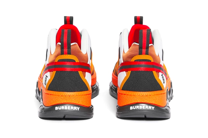 Burberry バーバリー Union ユニオン Sneakers オレンジ Orange runway Nylon Nubuck burnished leather patina made in italy リカルド ティッシ riccardo tisci British shoes footwear orange TB monogram traction progressive hi tech