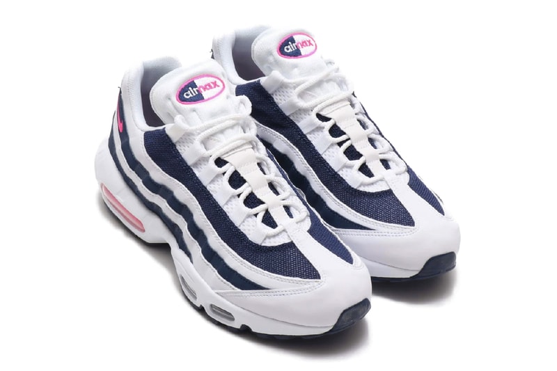ナイキ 海の日 エアマックス95 Nike Air Max 95 Pink Blast Midnight Navy white air unit bubbles midsole 90s retro vintage footwear staple 95s stripes leather mesh sidewalls Swoosh Beaverton 