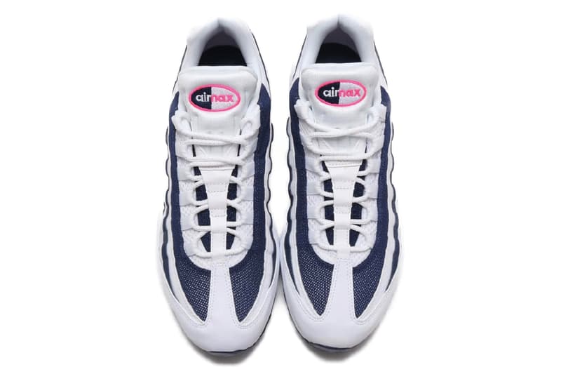 ナイキ 海の日 エアマックス95 Nike Air Max 95 Pink Blast Midnight Navy white air unit bubbles midsole 90s retro vintage footwear staple 95s stripes leather mesh sidewalls Swoosh Beaverton 