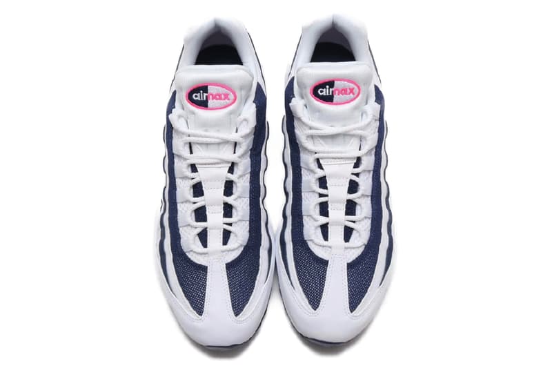 ナイキ 海の日 エアマックス95 Nike Air Max 95 Pink Blast Midnight Navy white air unit bubbles midsole 90s retro vintage footwear staple 95s stripes leather mesh sidewalls Swoosh Beaverton