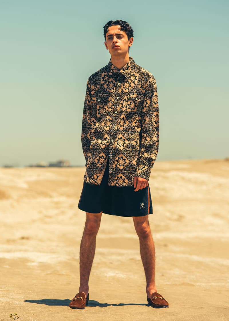 South2 West8 Spring Summer 2020 Lookbook outdoors beach weather summer hot windy wind unisex clothing NEPENTHES fishing paisley 