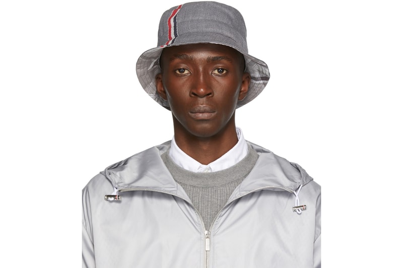 トムブラウン バケットハット ウール ストライプ シグネチャー 秋冬 新作 コレクション Thom Browne dropped bucket hats twill woven wool tricolour striped signature 2019 fall winter ssense 