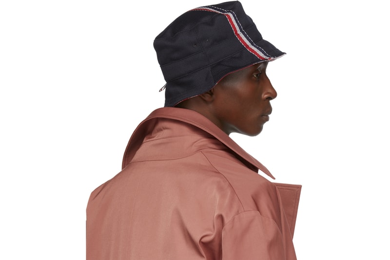 トムブラウン バケットハット ウール ストライプ シグネチャー 秋冬 新作 コレクション Thom Browne dropped bucket hats twill woven wool tricolour striped signature 2019 fall winter ssense 