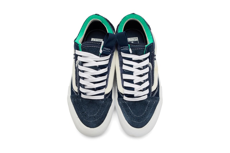 ヴァンズ オールド スクール Vans Old Skool Cap LX Dress Blue True White Racing Red Deconstructed pack american skate shoes foam upside down foxing logo side stripes skateboarding