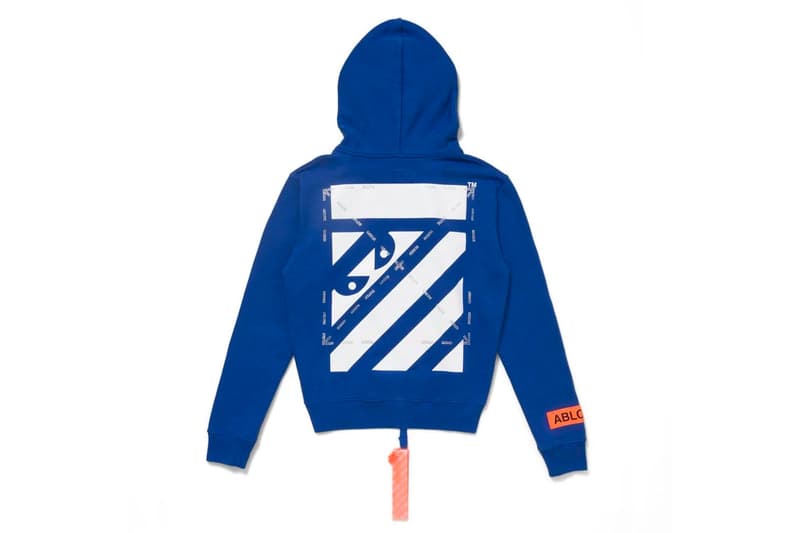 Virgil Abloh x Simon Brown MCA Chicago Apparel release info drop date price stockist museum of contemporary art "FIGURES OF SPEECH" exhibition off-white pyrex FOS # blue hoodie tees t-shirts