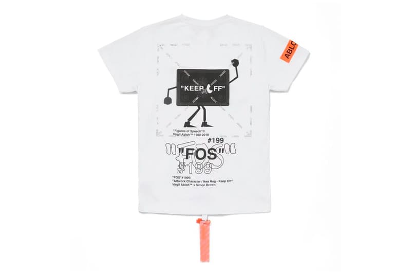 Virgil Abloh x Simon Brown MCA Chicago Apparel release info drop date price stockist museum of contemporary art "FIGURES OF SPEECH" exhibition off-white pyrex FOS # blue hoodie tees t-shirts