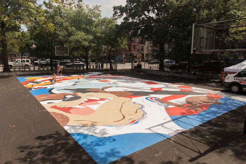 映画『スペース・ジャム』のキャラクターが一面に描かれたバスケットコートが誕生 evan rossell warner bros tune squad basketball court mural artwork street art 