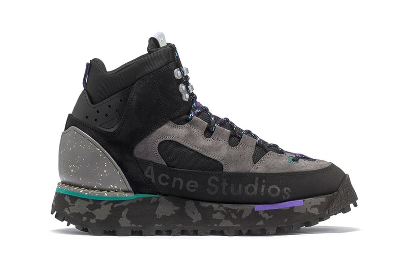 acne studios アクネストゥディオズ bertrand トレッキング シューズ ブーツ trekking boots berton 2019 秋冬 logo printed leather suede sneakers fall winter 2019 black grey purple colorway release 