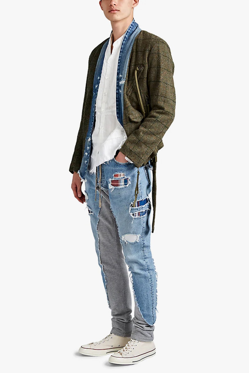 グレッグローレン スウェット デニム greg lauren denim french terry slim jeans patchwork plaid release 