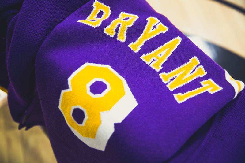 クロット x ミッチェル&ネス コービー・ブライアント CLOT Mitchell and Ness collaborate new Kobe Bryant 8 24 Lakers jersey golden merino knitted knit wool mamba day yellow purple basketball nba rookie year 1996 1997 shooting shirt warm up pants