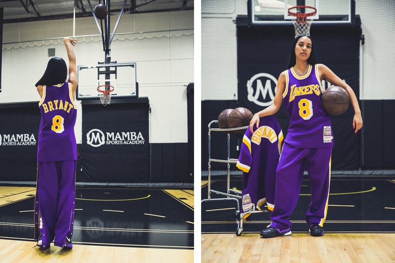 クロット x ミッチェル&ネス コービー・ブライアント CLOT Mitchell and Ness collaborate new Kobe Bryant 8 24 Lakers jersey golden merino knitted knit wool mamba day yellow purple basketball nba rookie year 1996 1997 shooting shirt warm up pants