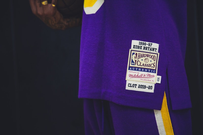 クロット x ミッチェル&ネス コービー・ブライアント CLOT Mitchell and Ness collaborate new Kobe Bryant 8 24 Lakers jersey golden merino knitted knit wool mamba day yellow purple basketball nba rookie year 1996 1997 shooting shirt warm up pants