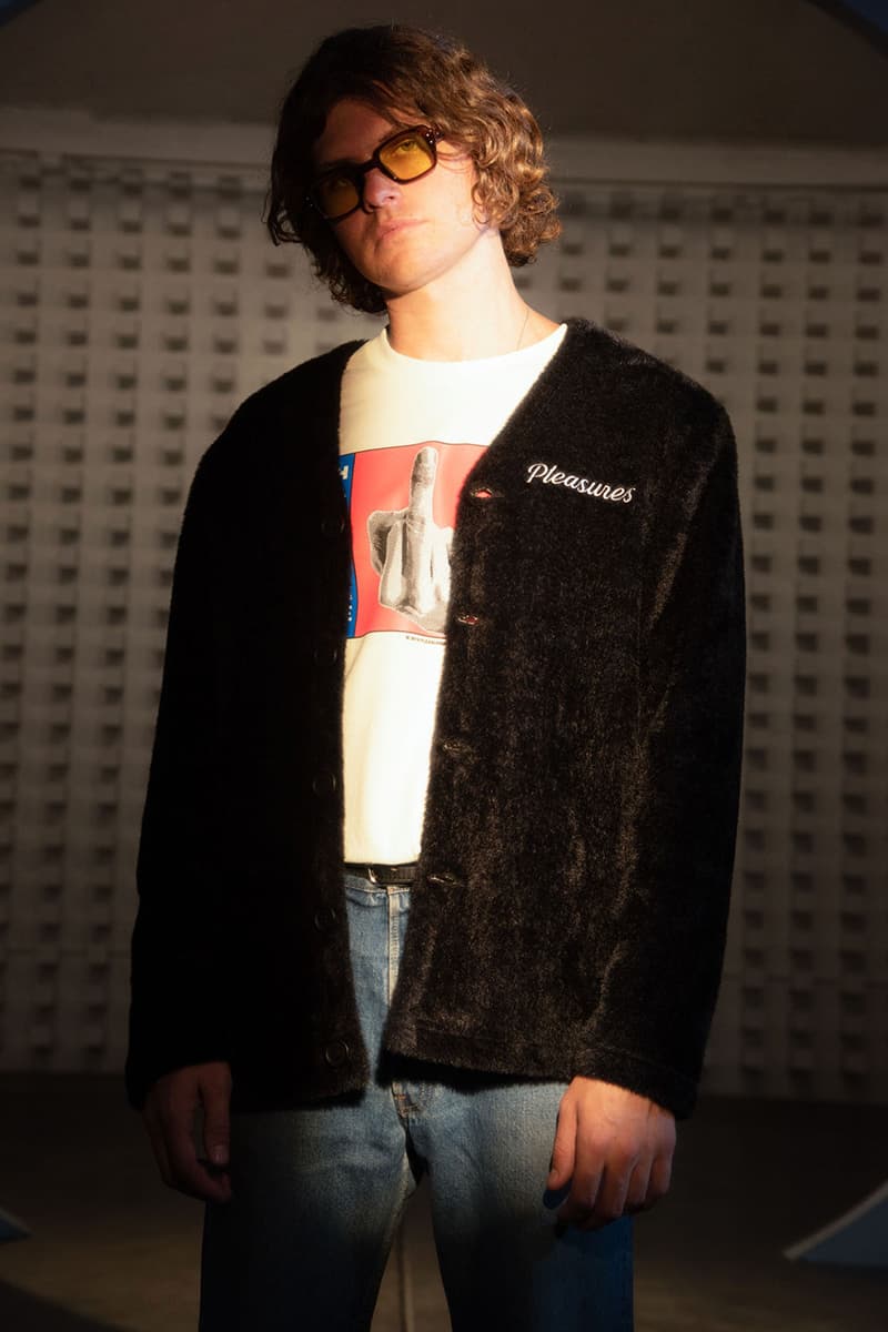 プレジャーズ PLEASURES 2019年秋冬 ルックブック Fall Winter 2019 Collection information overload sherpa fleece jacket graphic t shirts tees hoodies sweaters cardigans shorts alex james