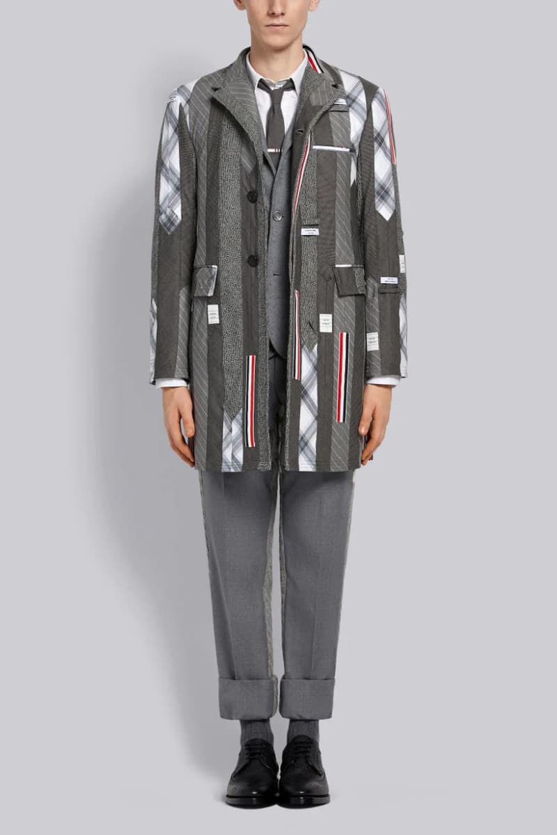 Thom Browne Tie Inserts Single Breasted Coat Release patchwork outerwear jackets
