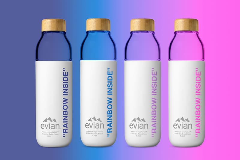 virgil abloh ヴァージル アブロー evian エビアン soma ソマ sustainablek コラボ ウォーターボトル サステナビリティ マッチスファッション お水 resuable refillable water bottles buy cop purchase matchesfashion re release make a rainbow