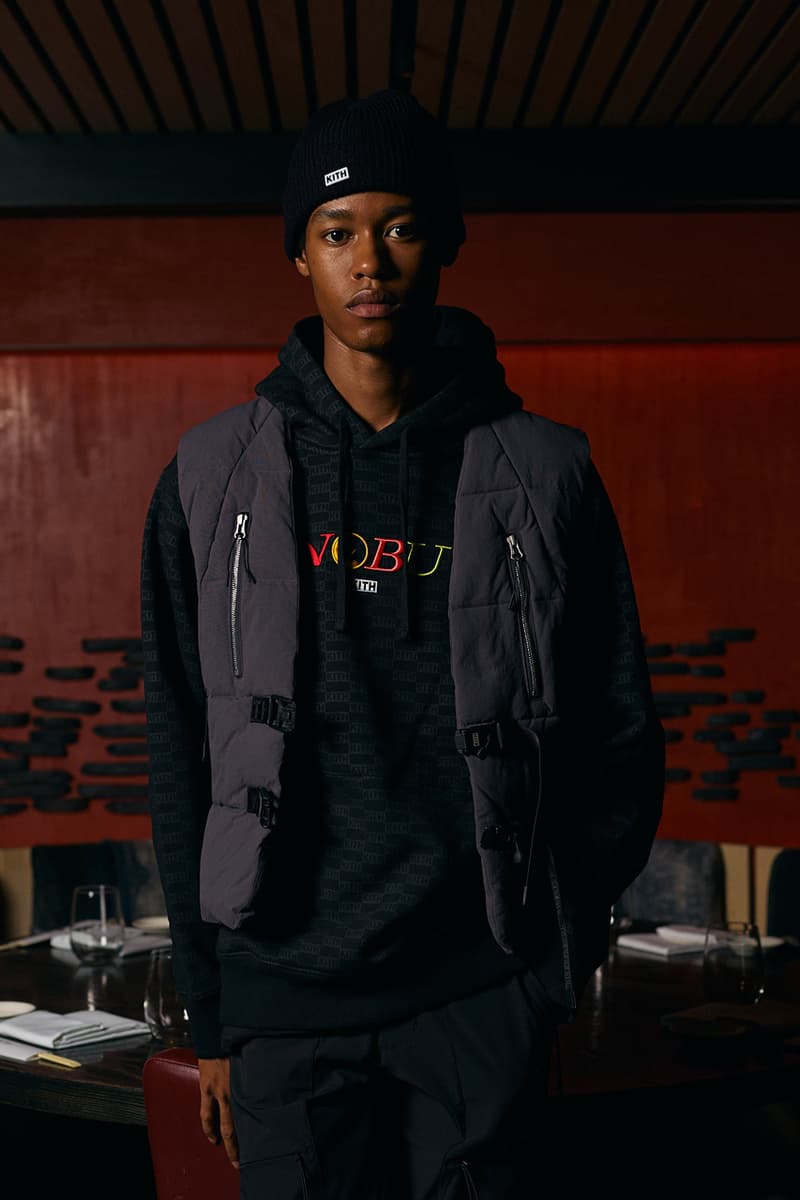 Nobu ノブ キス KITH Capsule Collection 松久信幸 コラボ カプセル ニューエラ New Era Cap Quilted Coaches ニューヨーク Jacket Quarter Zip Collared Shirt Sakura Koi Fish Green Pink Black Gray Gold Treats Caramel Soba Cha Swirl Banana Soy French Toast Milkshake collaboration lookbook