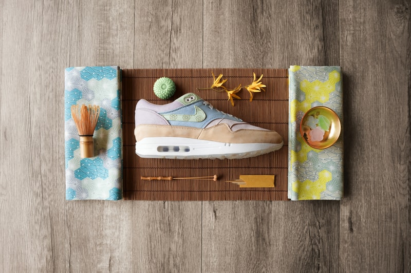 ナイキ エアマックス1 Ryustyler Chase Shiel "Wagashi" Air Max 1s Info Pastel Pink Blue Green Beige Tan Leather Chrysanthemum 