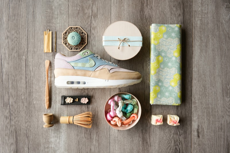 ナイキ エアマックス1 Ryustyler Chase Shiel "Wagashi" Air Max 1s Info Pastel Pink Blue Green Beige Tan Leather Chrysanthemum 