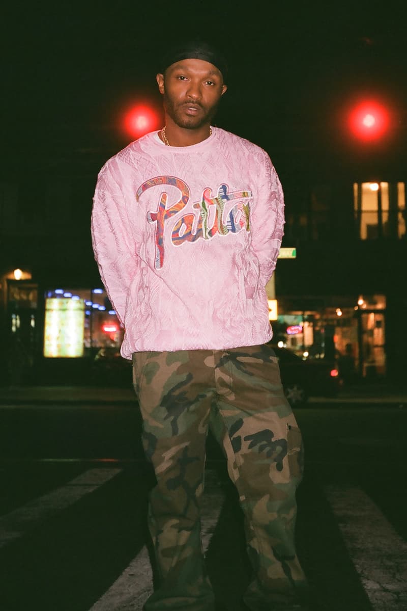 coogi patta classic crewneck sweater pastel pink release kaleidoscope logo patch rainbow colorway