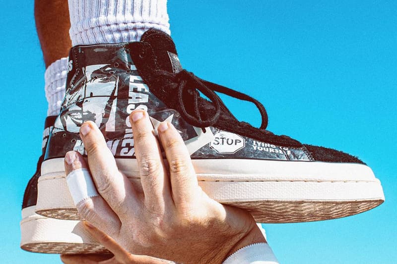 pleasures プレジャーズ converse コンバース pro leather プロレザー black white ブラック ホワイト stop lying now teaser release ハイトップ