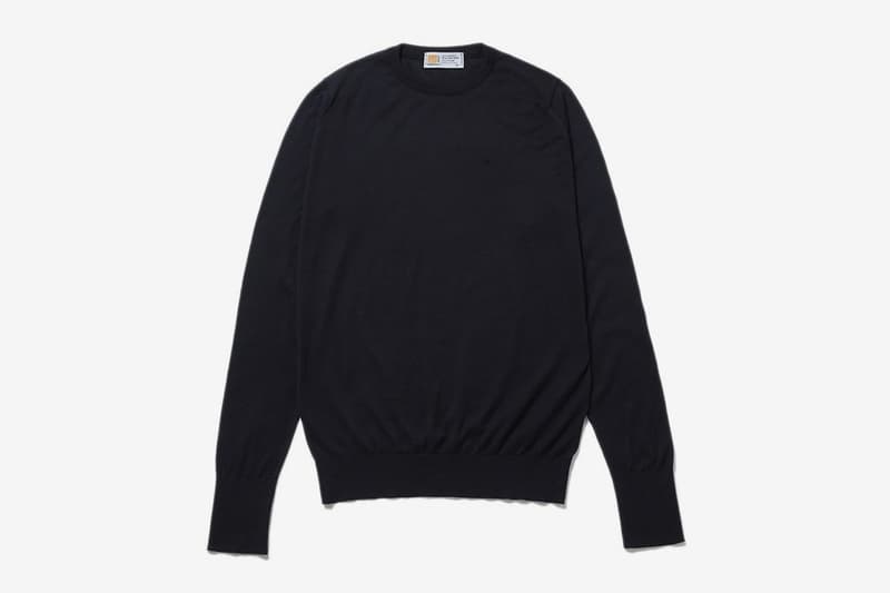 フラグメント x ジョン スメドレーの 藤原ヒロシの愛用ニットをベースとした fragment design x John Smedley のコラボアイテムが登場 fragment design John Smedley Crewneck essentials sweaters long sleeves pullovers shirts made in england sea island wear thunderbolts logo packaging ginza hiroshi fujiwara