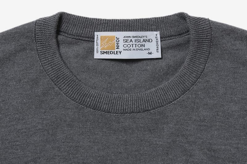 フラグメント x ジョン スメドレーの 藤原ヒロシの愛用ニットをベースとした fragment design x John Smedley のコラボアイテムが登場 fragment design John Smedley Crewneck essentials sweaters long sleeves pullovers shirts made in england sea island wear thunderbolts logo packaging ginza hiroshi fujiwara