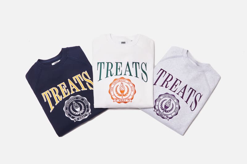 キストリーツが最新コレクションTreats Collegiateを発売 KITH Treats "Treats Collegiate" Collection Release Heavyweight Cotton Crewneck Fleece Sweatshirts White Navy Heather Gray Green Orange Yellow Purple Cereal Box "Cards Against Vanity" Card Game