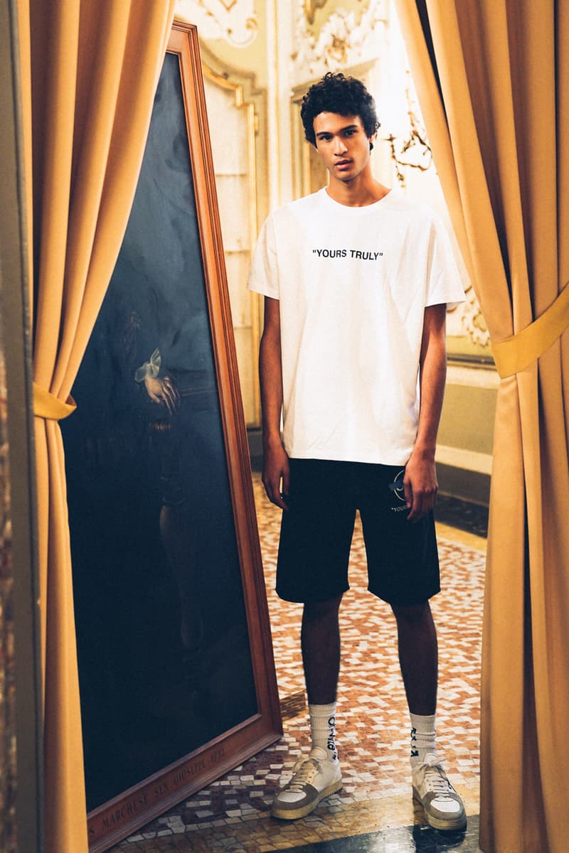 Off-White™が最新カプセルコレクション"SURRENDER"を発表 "SURRENDER" Capsule Collection Hoodies T-shirts Mock Necks Shirts Button Down Long Sleeves Bucket Hats Denim Shorts Salmon White Black Tape