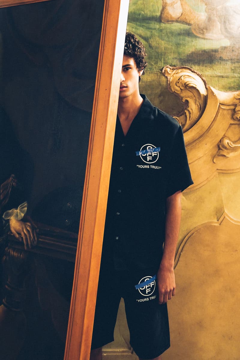 Off-White™が最新カプセルコレクション"SURRENDER"を発表 "SURRENDER" Capsule Collection Hoodies T-shirts Mock Necks Shirts Button Down Long Sleeves Bucket Hats Denim Shorts Salmon White Black Tape